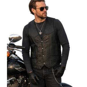 Antelope Creek Leather Black Motorcycle Biker Vest Men's Large USA